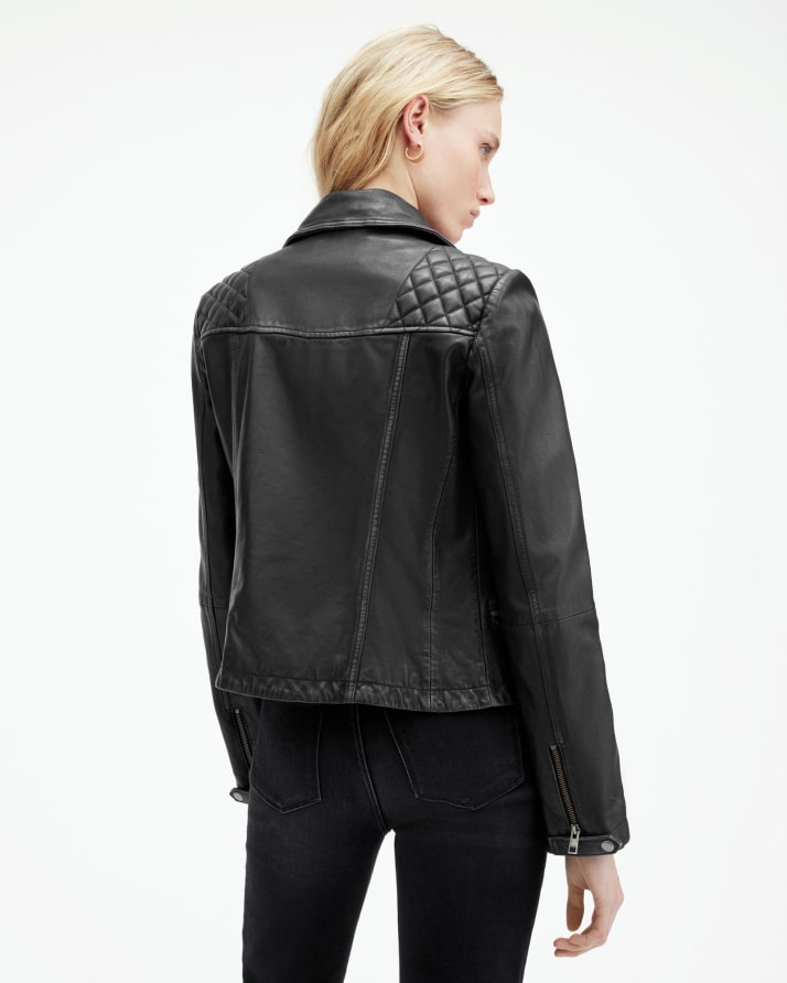 Women's Cargo Leather Jacket - Back View